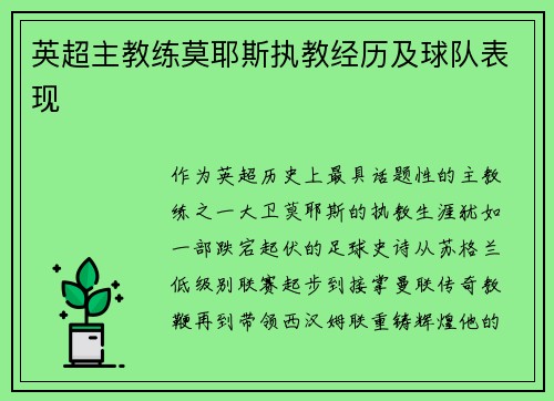 英超主教练莫耶斯执教经历及球队表现
